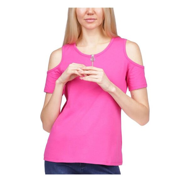 MICHAEL MICHAEL KORS Tops - MICHAEL MICHAEL KORS Womens Pink Logo Hardware Short Sleeve Round Neck Top XS